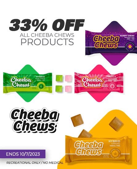 Cheeba Chews 33& off. Sale ends 10-7-2023